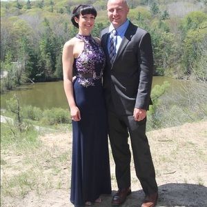 Navy blue long prom formal dress